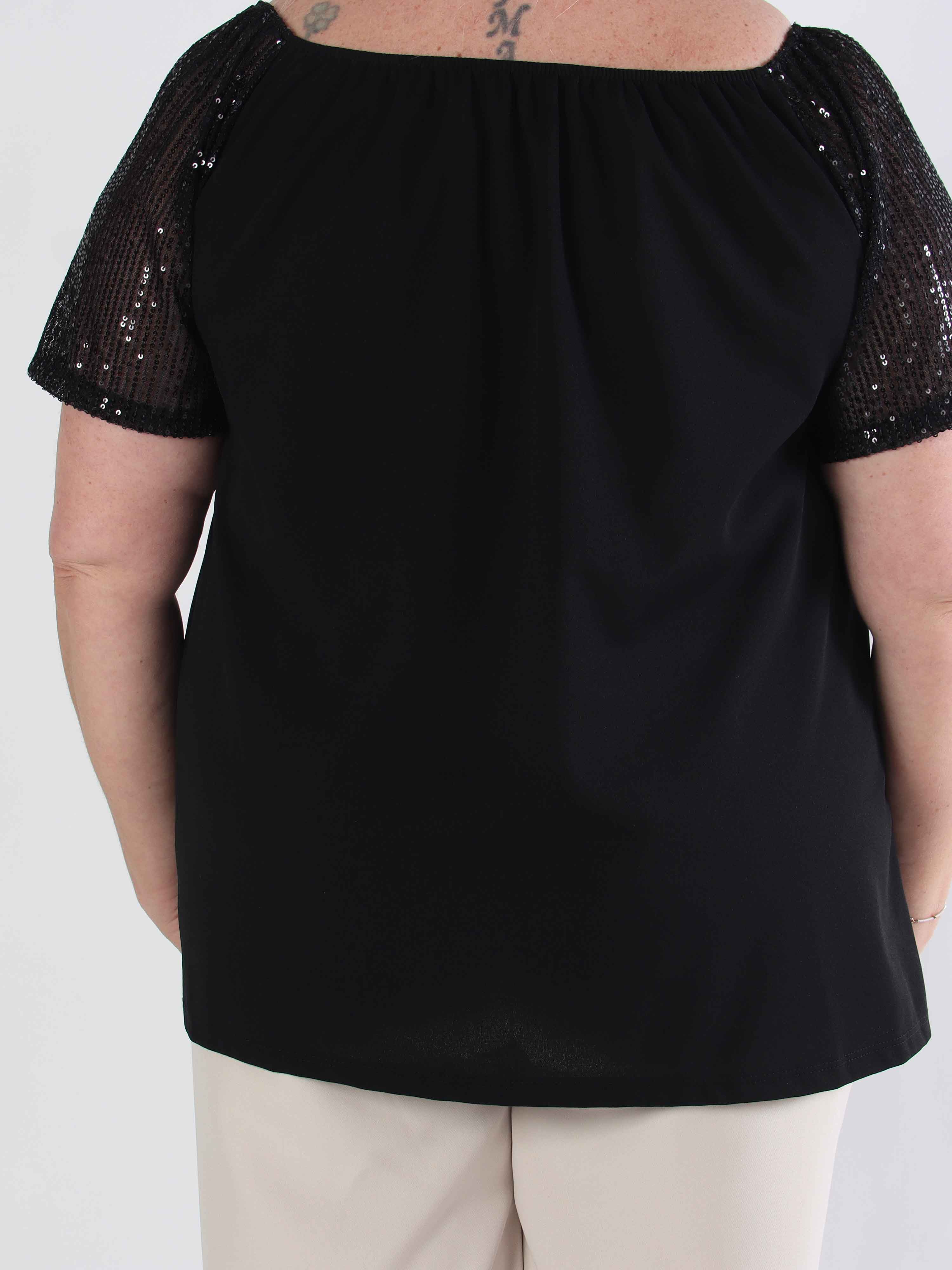 Kim Shirt - Sød plus size elastisk bluse med glitrende pailletærmer